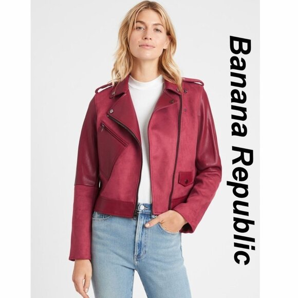 Banana Republic Vegan Suede Patchwork Moto Jacket - Picture 1 of 7